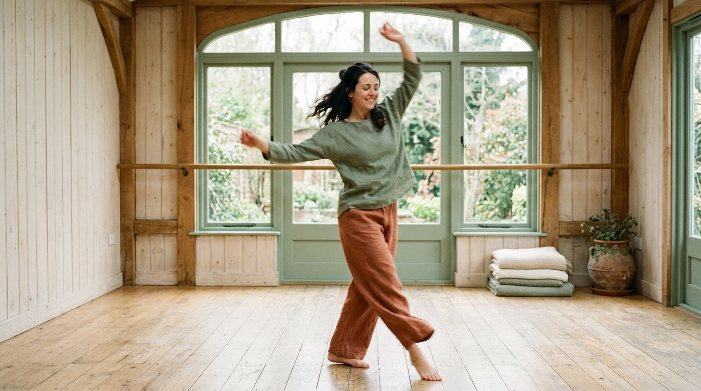 Adulte qui danse avec plaisir en studio