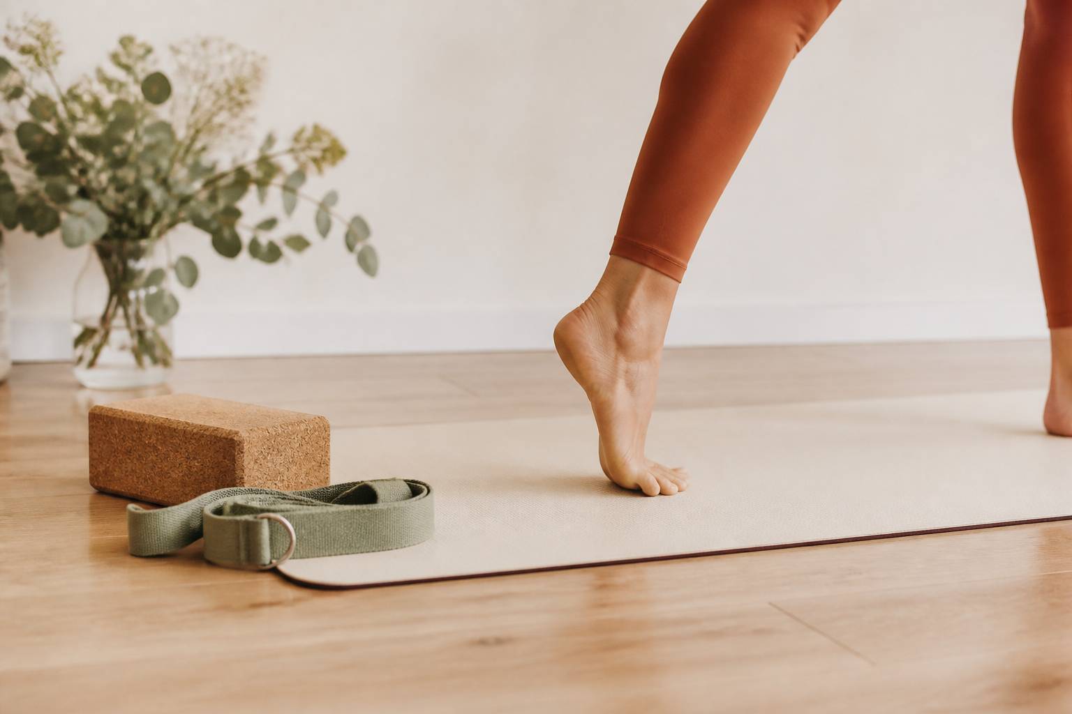 Tapis de yoga avec bloc en liège et sangle de pratique