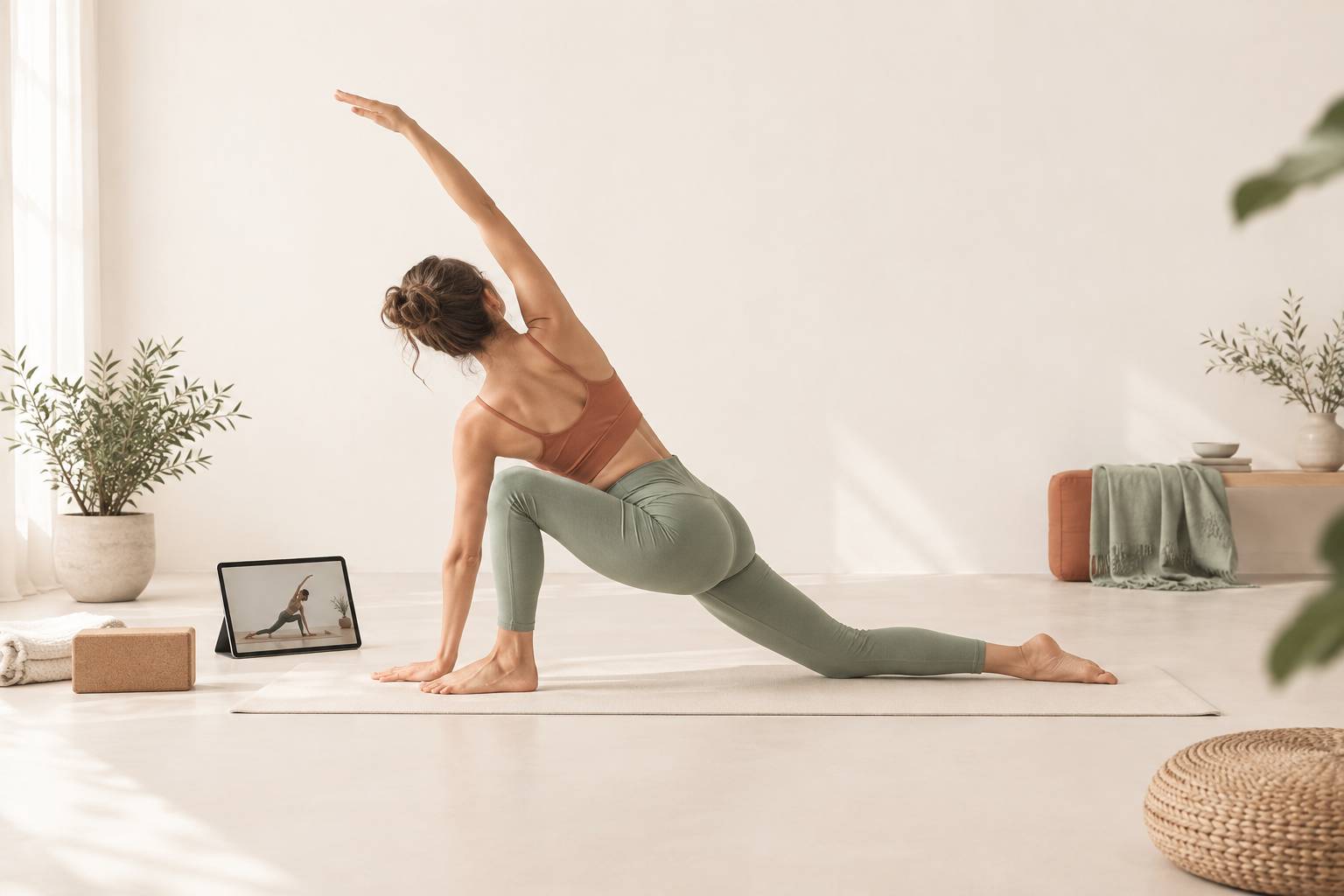 Illustration éditoriale du sujet : Yoga en ligne gratuit : notre guide pour t'entraîner à ton rythme chez toi